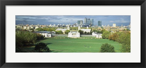 Framed Aerial view of a city, Canary Wharf, Greenwich Park, Greenwich, London, England 2011 Print