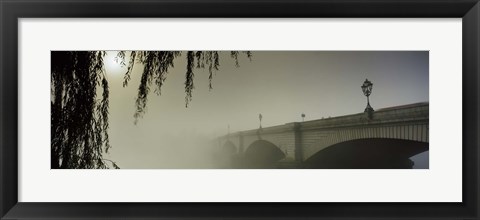 Framed Putney Bridge during fog, Thames River, London, England Print