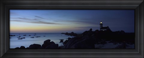 Framed Lighthouse on the coast, Pontusval Lighthouse, Brignogan-Plage, Finistere, Brittany, France Print