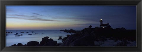 Framed Lighthouse on the coast, Pontusval Lighthouse, Brignogan-Plage, Finistere, Brittany, France Print