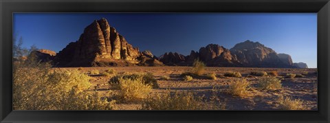 Framed Rock formations on a landscape, Seven Pillars of Wisdom, Wadi Rum, Jordan Print