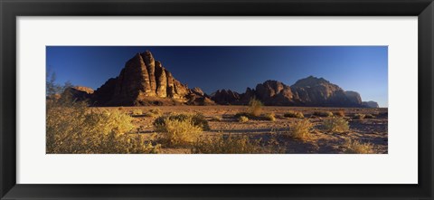 Framed Rock formations on a landscape, Seven Pillars of Wisdom, Wadi Rum, Jordan Print