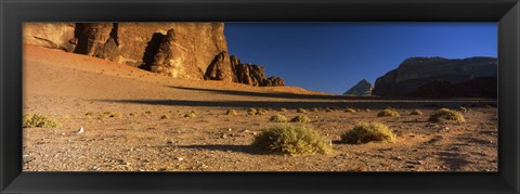 Framed Rock formations in a desert, Wadi Um Ishrin, Wadi Rum, Jordan Print