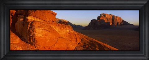 Framed Sand dunes in a desert, Jebel Um Ishrin, Wadi Rum, Jordan Print