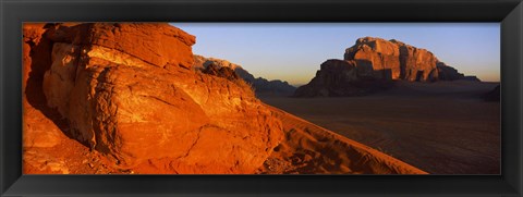 Framed Sand dunes in a desert, Jebel Um Ishrin, Wadi Rum, Jordan Print