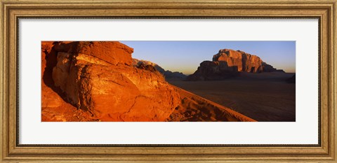 Framed Sand dunes in a desert, Jebel Um Ishrin, Wadi Rum, Jordan Print
