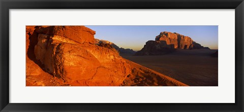 Framed Sand dunes in a desert, Jebel Um Ishrin, Wadi Rum, Jordan Print
