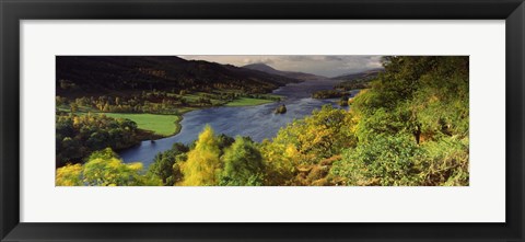 Framed Lake flowing through a forest, Loch Tummel, Pitlochry, Perthshire, Scotland Print