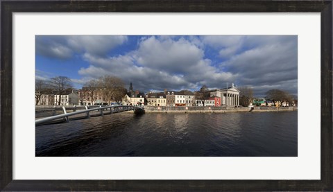 Framed Millenium Foot Bridge Over the River Lee,St Annes Church Behind, And St Mary&#39;s Church (right),Cork City, Ireland Print