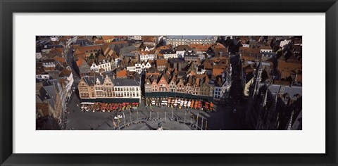 Framed Aerial view of Marktplatz from the Belfry of Bruges, Bruges, Flanders, Belgium Print