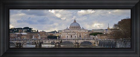 Framed Arch bridge across Tiber River with St. Peter&#39;s Basilica in the background, Rome, Lazio, Italy Print