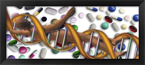 Framed DNA surrounded by pills Print