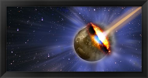 Framed Comet hitting earth Print