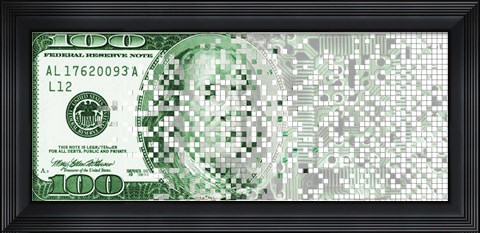 Framed One Hundred Dollar Bill turning digital Print