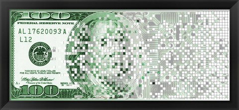 Framed One Hundred Dollar Bill turning digital Print