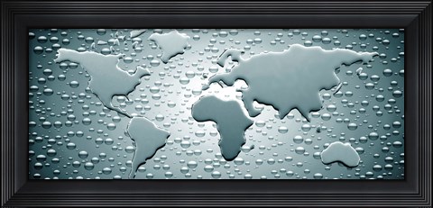 Framed Water drops forming continents (black and white) Print