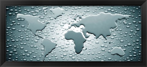 Framed Water drops forming continents (black and white) Print