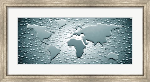 Framed Water drops forming continents (black and white) Print