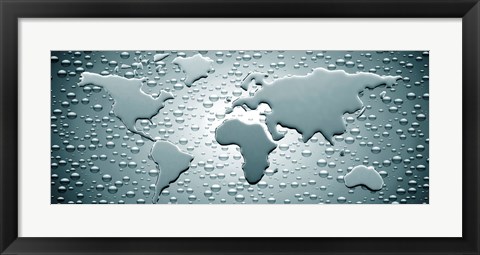 Framed Water drops forming continents (black and white) Print