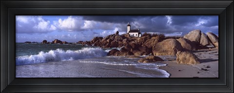 Framed Lighthouse on the coast, Pontusval Lighthouse, Brignogan, Finistere, Brittany, France Print