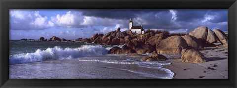 Framed Lighthouse on the coast, Pontusval Lighthouse, Brignogan, Finistere, Brittany, France Print