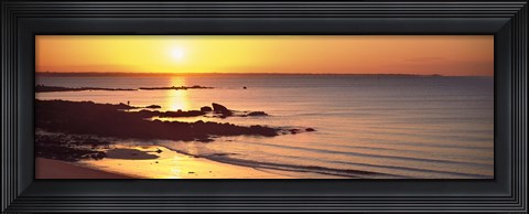 Framed Sunrise over the beach, Beg Meil, Finistere, Brittany, France Print