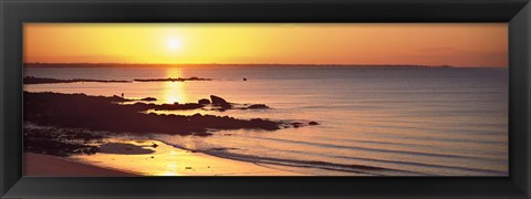 Framed Sunrise over the beach, Beg Meil, Finistere, Brittany, France Print