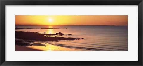 Framed Sunrise over the beach, Beg Meil, Finistere, Brittany, France Print