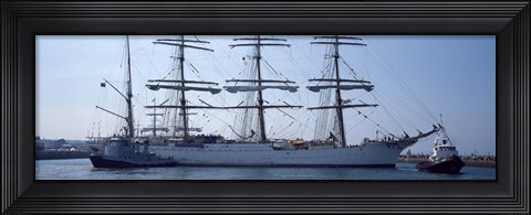 Framed Harbor maneuvers at a harbor, Rosmeur Harbour, Douarnenez, Finistere, Brittany, France Print