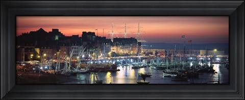 Framed Boats at a harbor, Rosmeur Harbour, Douarnenez, Finistere, Brittany, France Print