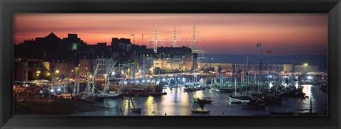 Framed Boats at a harbor, Rosmeur Harbour, Douarnenez, Finistere, Brittany, France Print