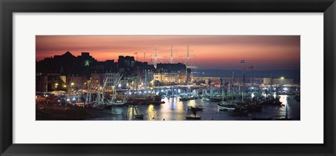 Framed Boats at a harbor, Rosmeur Harbour, Douarnenez, Finistere, Brittany, France Print