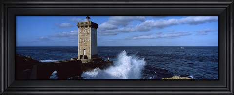 Framed Lighthouse on the coast, Kermorvan Lighthouse, Le Conquet, Finistere, Brittany, France Print