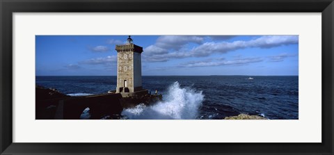 Framed Lighthouse on the coast, Kermorvan Lighthouse, Le Conquet, Finistere, Brittany, France Print