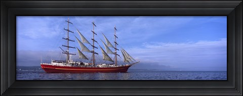 Framed Tall red ship in Baie De Douarnenez, Brittany, France Print