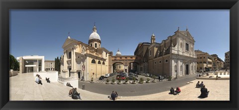 Framed Tourists sitting on steps at Piazza Porto Ripetta, Rome, Lazio, Italy Print