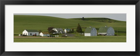 Framed Farm with double barns in wheat fields, Washington State, USA Print