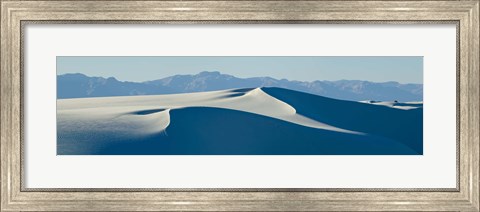 Framed White sand dunes with mountains in the background, White Sands National Monument, New Mexico, USA Print