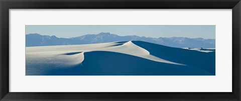 Framed White sand dunes with mountains in the background, White Sands National Monument, New Mexico, USA Print