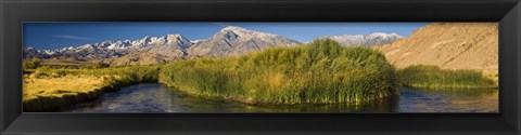 Framed Owens River flowing in front of mountains, Californian Sierra Nevada, Bishop, California, USA Print