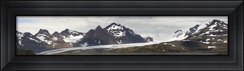 Framed Bay in front of snow covered mountains, Grace Glacier, Salisbury Plain, Bay of Isles, South Georgia Island Print