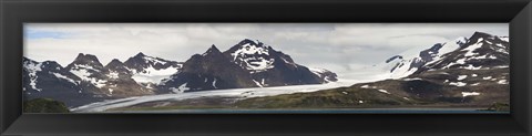 Framed Bay in front of snow covered mountains, Grace Glacier, Salisbury Plain, Bay of Isles, South Georgia Island Print