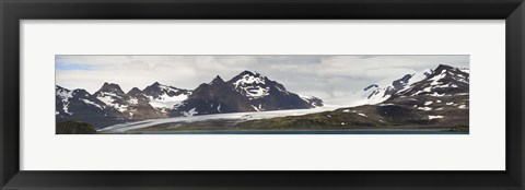 Framed Bay in front of snow covered mountains, Grace Glacier, Salisbury Plain, Bay of Isles, South Georgia Island Print