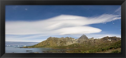 Framed Lenticular clouds forming over Cooper Bay, South Georgia Island Print