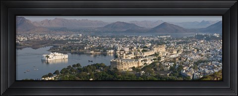 Framed High angle view of a city, Lake Palace, Lake Pichola, Udaipur, Rajasthan, India Print