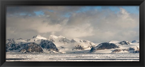 Framed Ice floes and storm clouds in the high arctic, Spitsbergen, Svalbard Islands, Norway Print