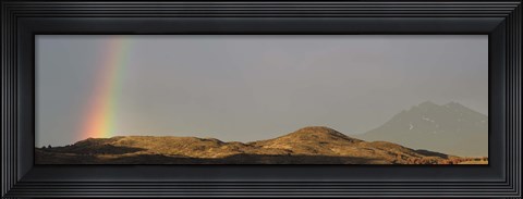 Framed Rainbow in early morning over the hills around Lake Pehoe, Torres del Paine National Park, Chile Print