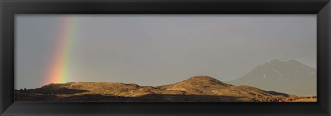 Framed Rainbow in early morning over the hills around Lake Pehoe, Torres del Paine National Park, Chile Print