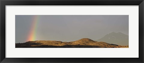 Framed Rainbow in early morning over the hills around Lake Pehoe, Torres del Paine National Park, Chile Print