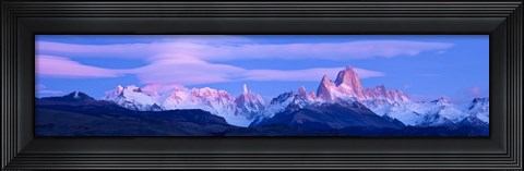 Framed Lenticular clouds and pre-dawn light over mountains, Mt Fitzroy, Cerro Torre, Argentine Glaciers National Park, Argentina Print